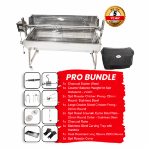 Flaming Coals 1500 Stainless Steel Spartan Spit Roaster Pro Bundle